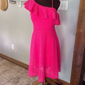 Lilly Pulitizer Callisto women’s midi dress size 2 pink eyelet one shoulder Barb